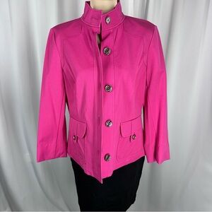 JONES NEW YORK SIGNATURE STRETCH Vibrant Pink Jacket Sz M Stand Collar